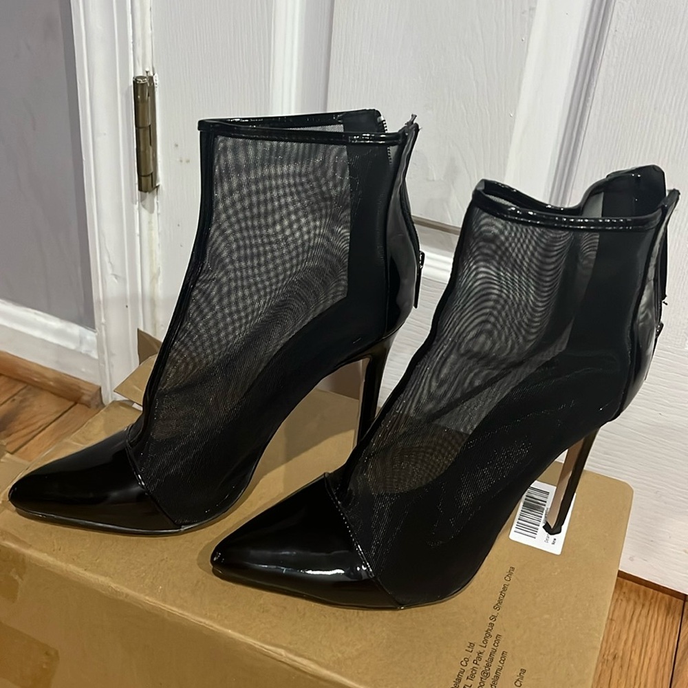 Black Mesh/Patent Leather Boots